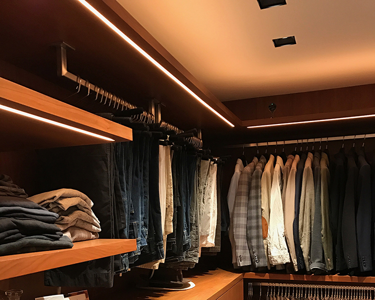 recessed linear led lighting options for closets. Create sleek and modern lights to illuminate your clothes, shoes, jewlery, and more.